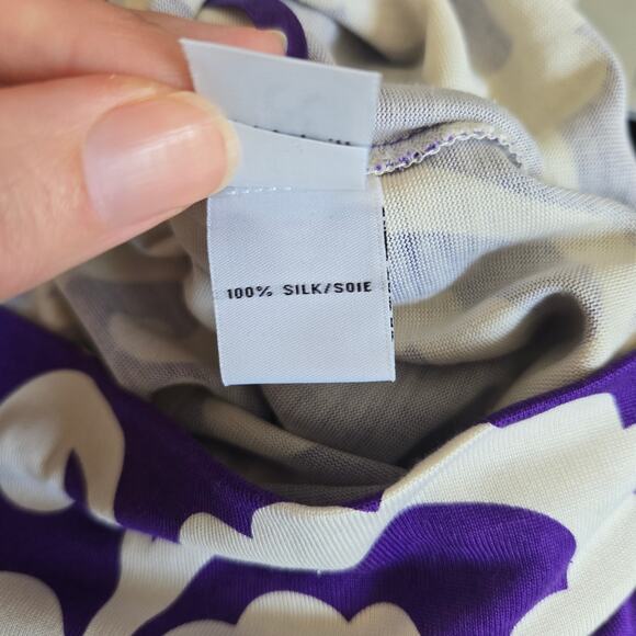 Diane von Furstenberg Reina Long Sleeve Dress Silk Purple Scroll Print Women 8 - Picture 10 of 12